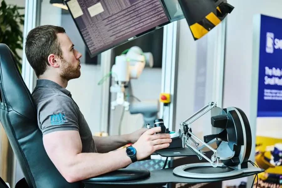 An MTC engineer operating a robotic control rig